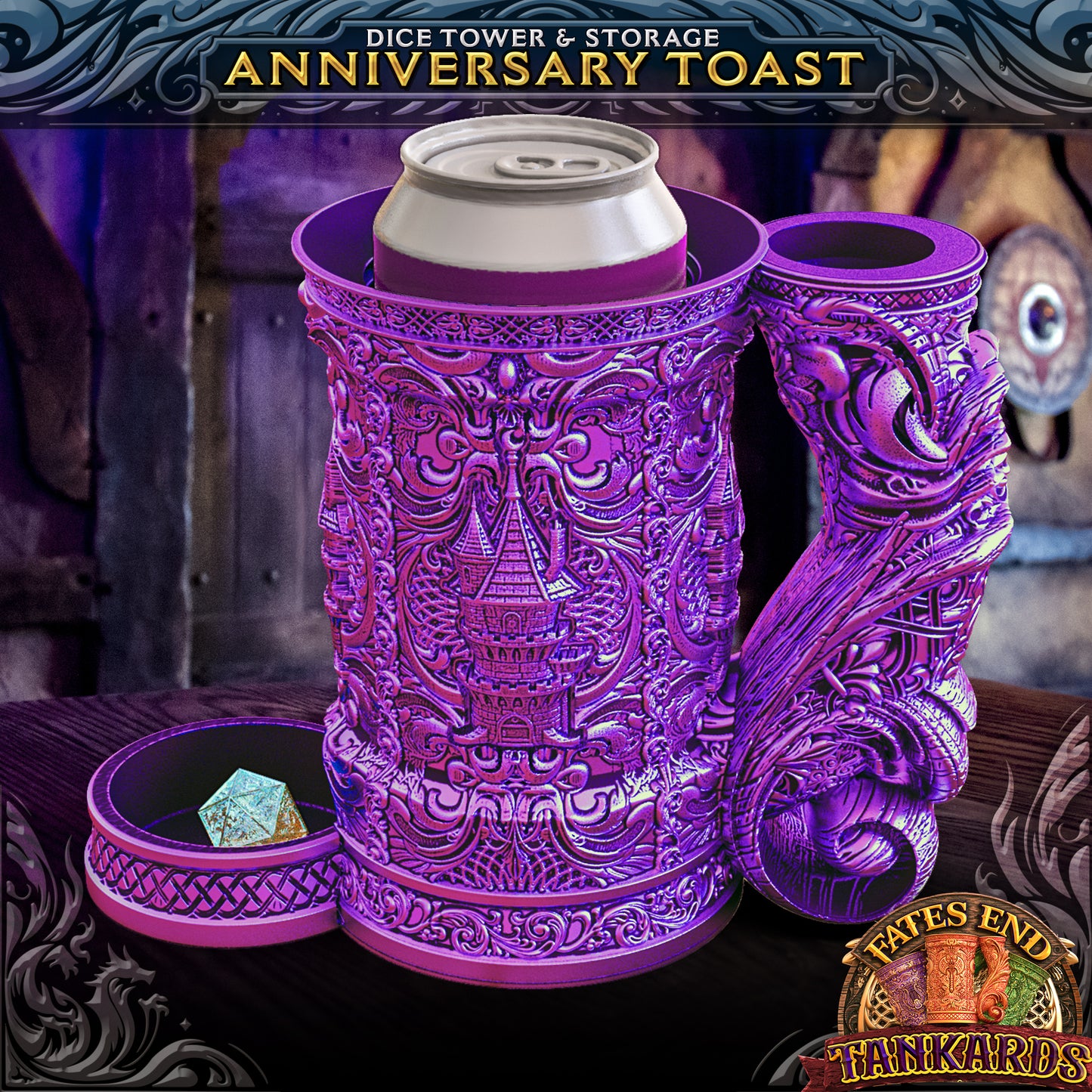 12oz Class Tankard Dice Tower with Optional Matching Dice Vault